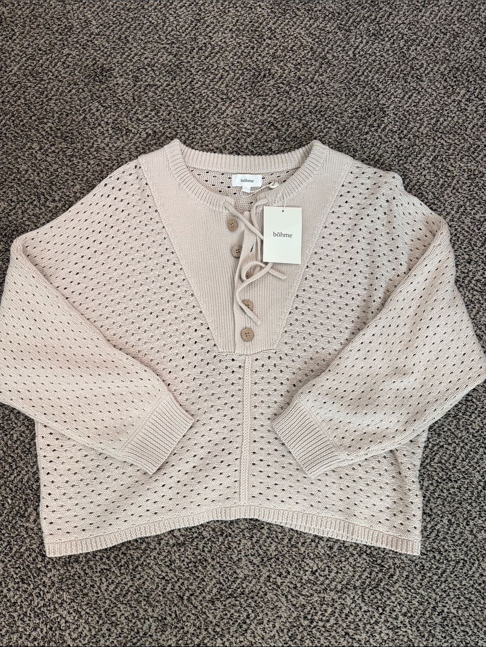 Bohme Lace-Up open oatmeal knit sweater